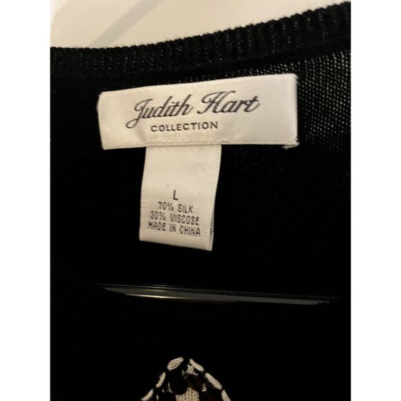 Judith Hart collection 100% Silk Black/White Sequin Embroidered Long Sleeve Sz L - Picture 4 of 4